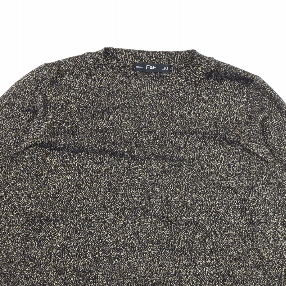 F&F Womens Gold Crew Neck  Viscose Pullover Jumper Size 8