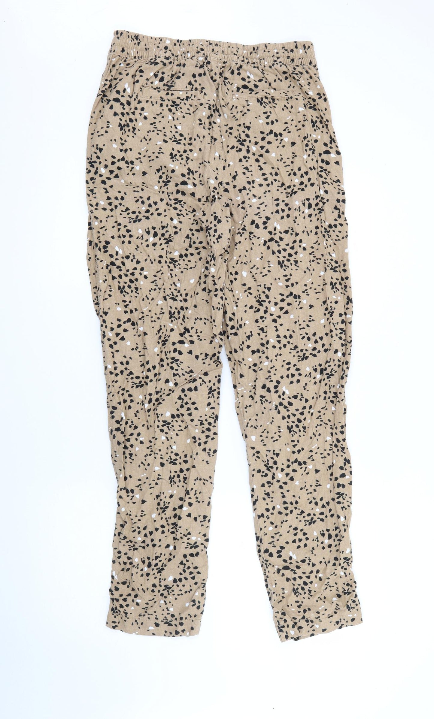 Marks and Spencer Womens Beige Geometric Flax Trousers  Size 10 L29 in Regular
