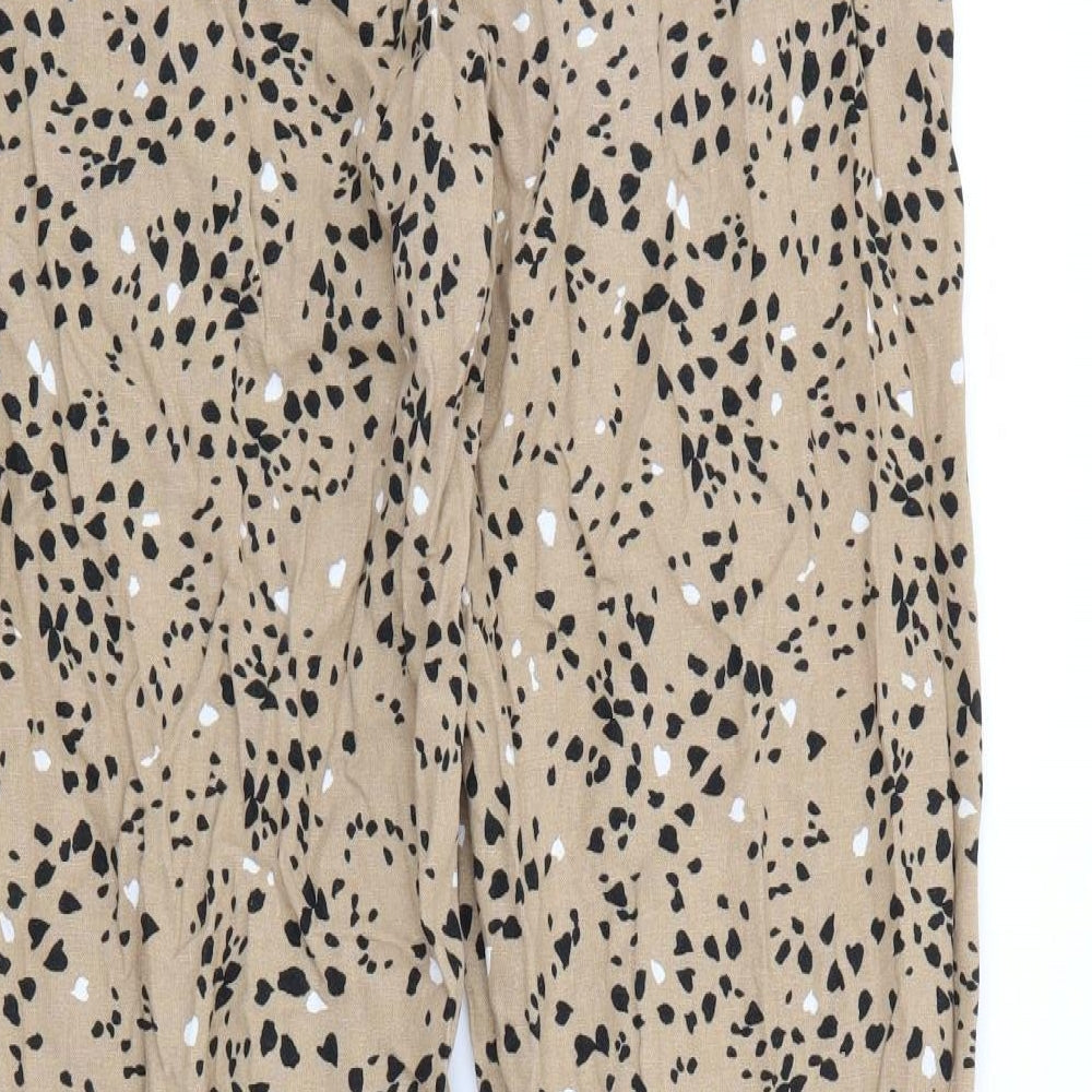 Marks and Spencer Womens Beige Geometric Flax Trousers  Size 10 L29 in Regular