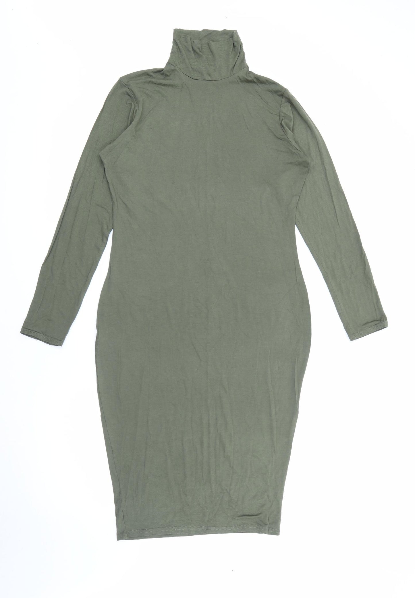 PRETTYLITTLETHING Womens Green  Viscose Bodycon  Size 14  High Neck
