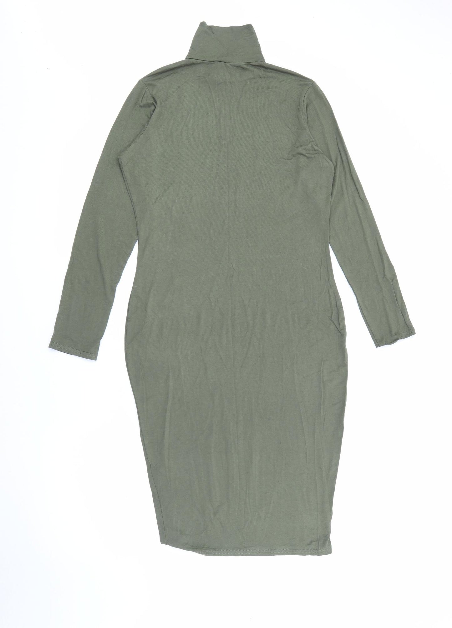 PRETTYLITTLETHING Womens Green  Viscose Bodycon  Size 14  High Neck