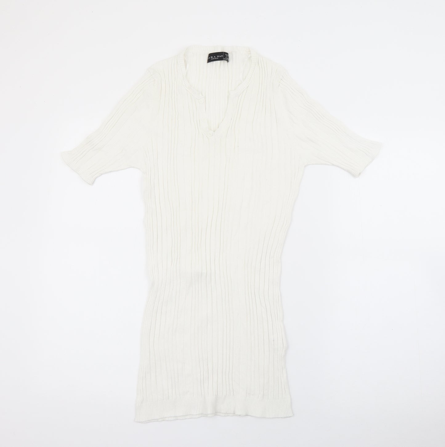 Zara Mens White V-Neck  Viscose Pullover Jumper Size XL