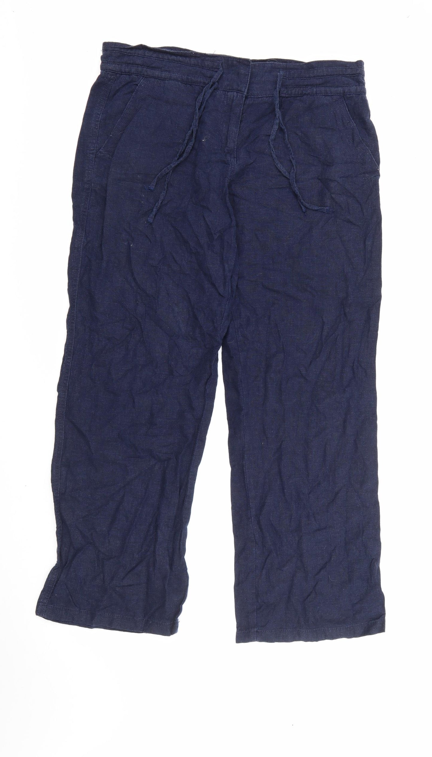 NEXT Womens Blue  Linen Trousers  Size 14 L29 in Regular Tie