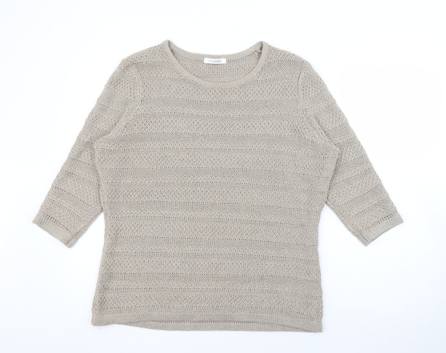 Marks and Spencer Womens Beige Crew Neck  Acrylic Pullover Jumper Size 16