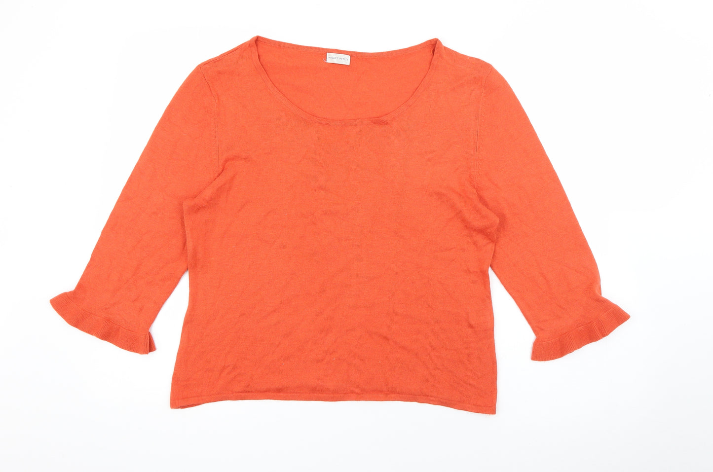 Minuet Petite Womens Orange Scoop Neck  Acrylic Pullover Jumper Size 16