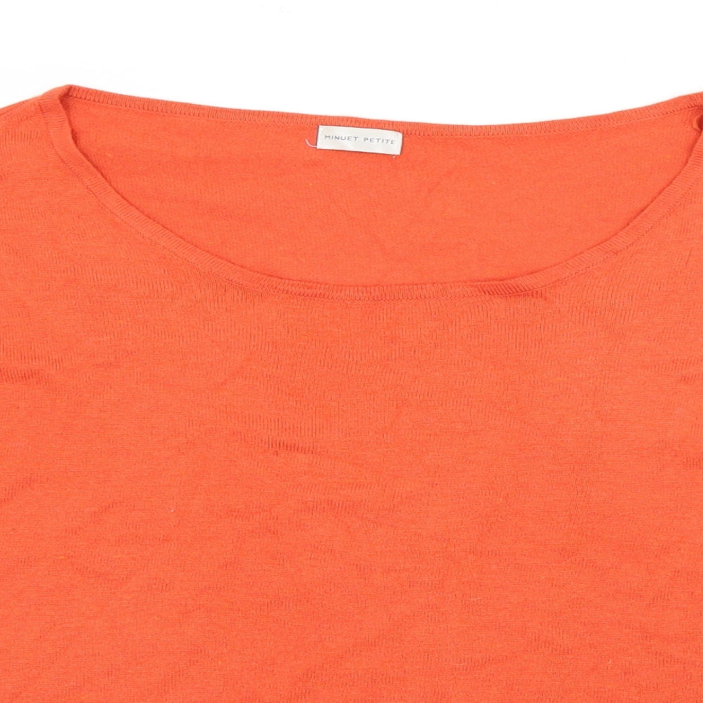Minuet Petite Womens Orange Scoop Neck  Acrylic Pullover Jumper Size 16