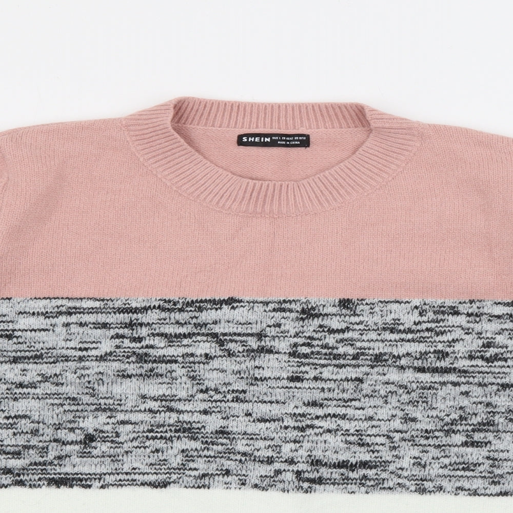 SheIn Womens Pink Crew Neck  Viscose Pullover Jumper Size L