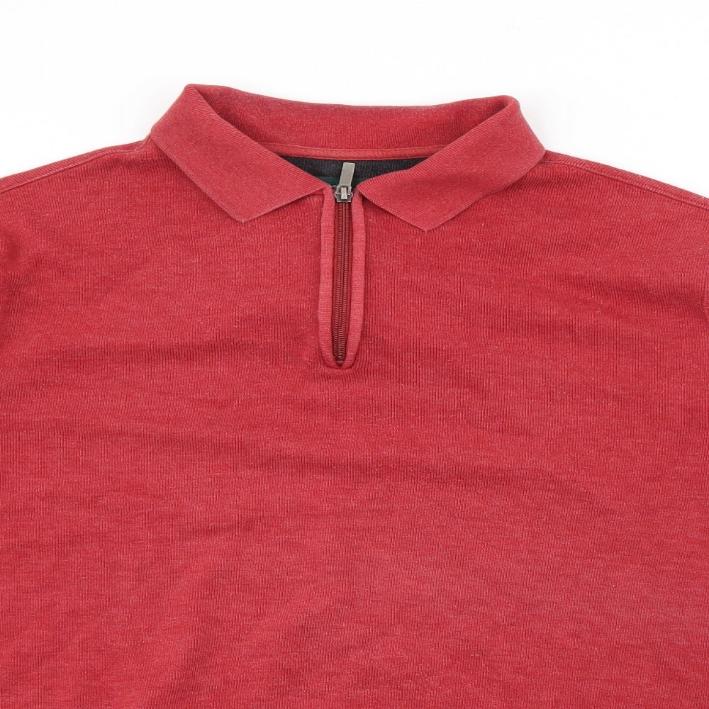 Kingfield Mens Red  Cotton  Polo Size M Collared Button