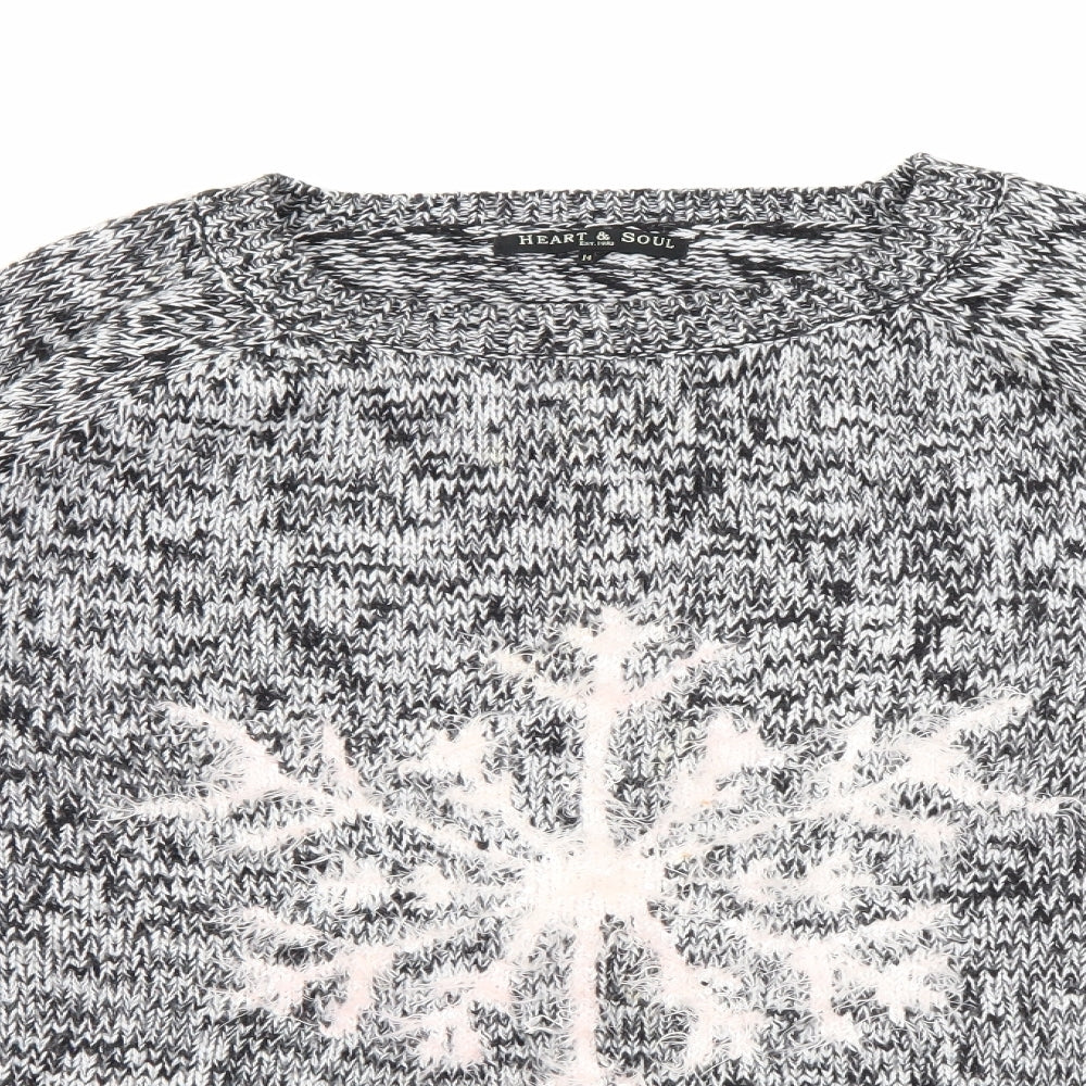 Heart & Soul Womens Grey Crew Neck  Acrylic Pullover Jumper Size 14