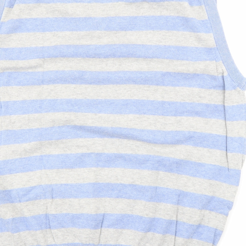 NEXT Mens Blue V-Neck Striped Cotton Pullover Jumper Size L