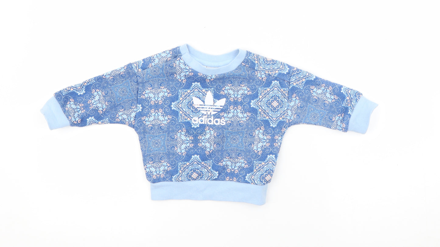 adidas Baby Blue Geometric Cotton Pullover Jumper Size 3-6 Months  Snap