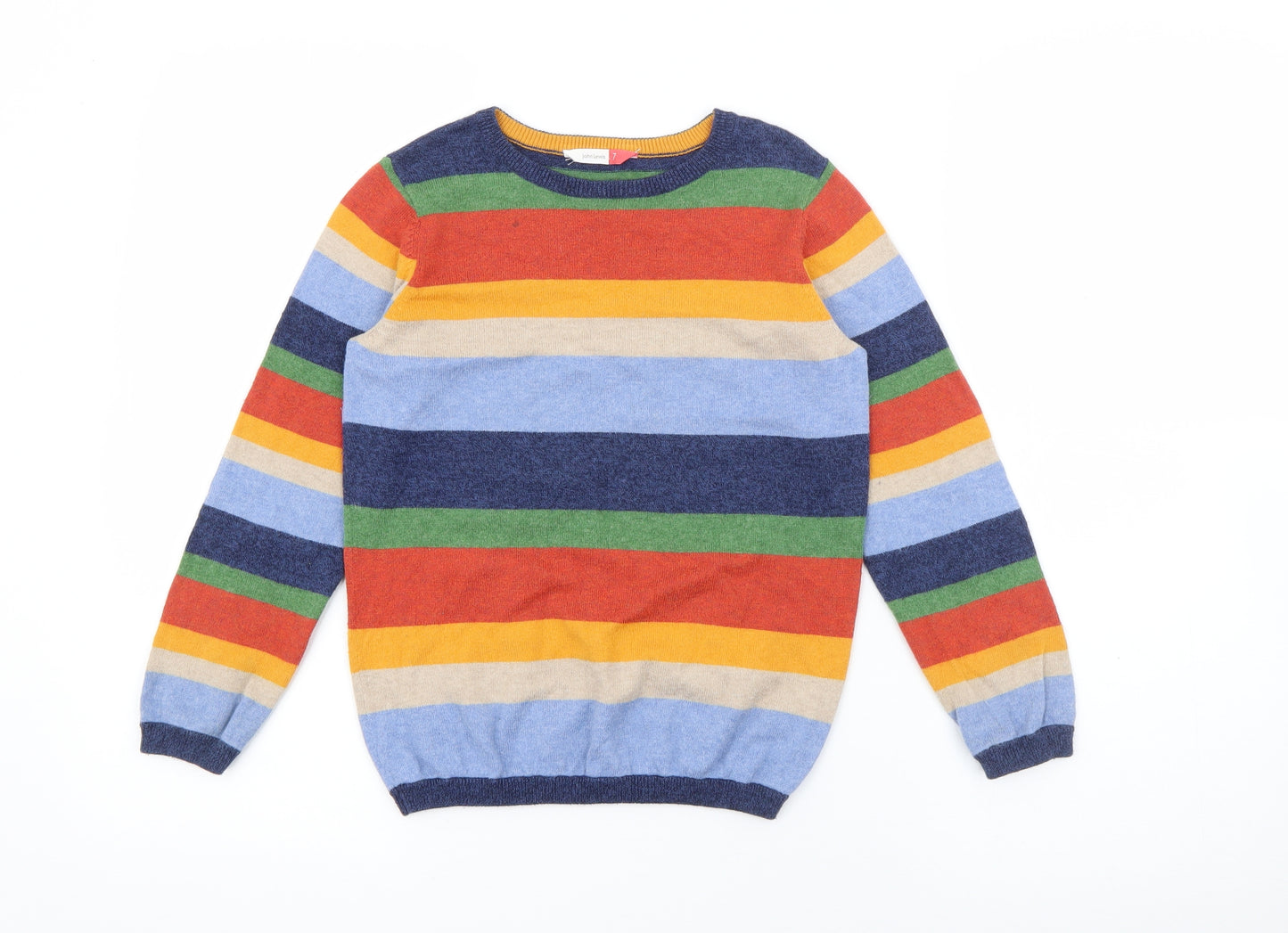 John Lewis Boys Multicoloured Crew Neck Striped Acrylic Pullover Jumper Size 7 Years