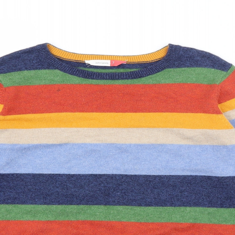 John Lewis Boys Multicoloured Crew Neck Striped Acrylic Pullover Jumper Size 7 Years