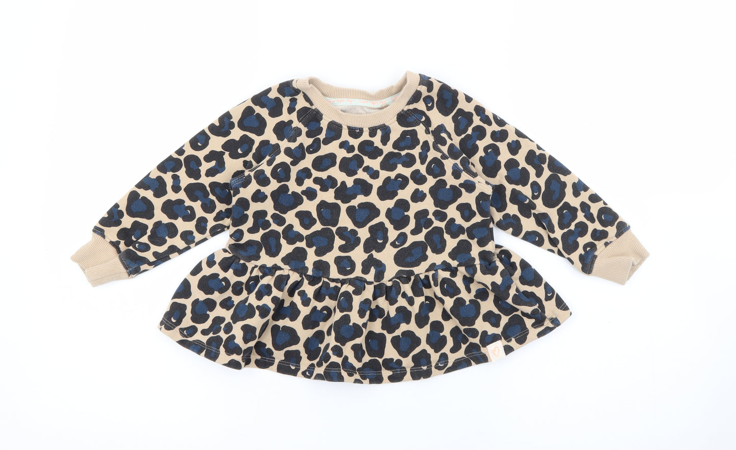 NEXT Girls Beige Animal Print Cotton Jumper Dress  Size 3-4 Years  Crew Neck