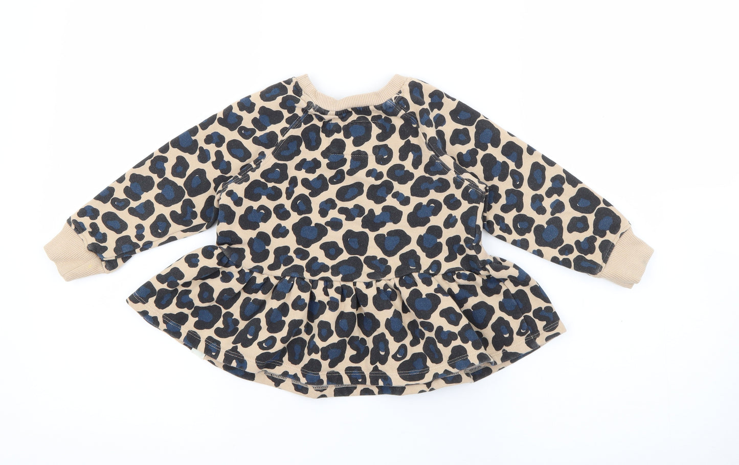 NEXT Girls Beige Animal Print Cotton Jumper Dress  Size 3-4 Years  Crew Neck