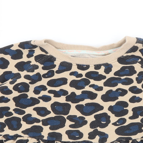 NEXT Girls Beige Animal Print Cotton Jumper Dress  Size 3-4 Years  Crew Neck