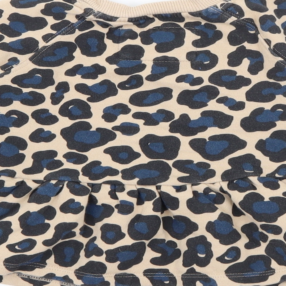 NEXT Girls Beige Animal Print Cotton Jumper Dress  Size 3-4 Years  Crew Neck