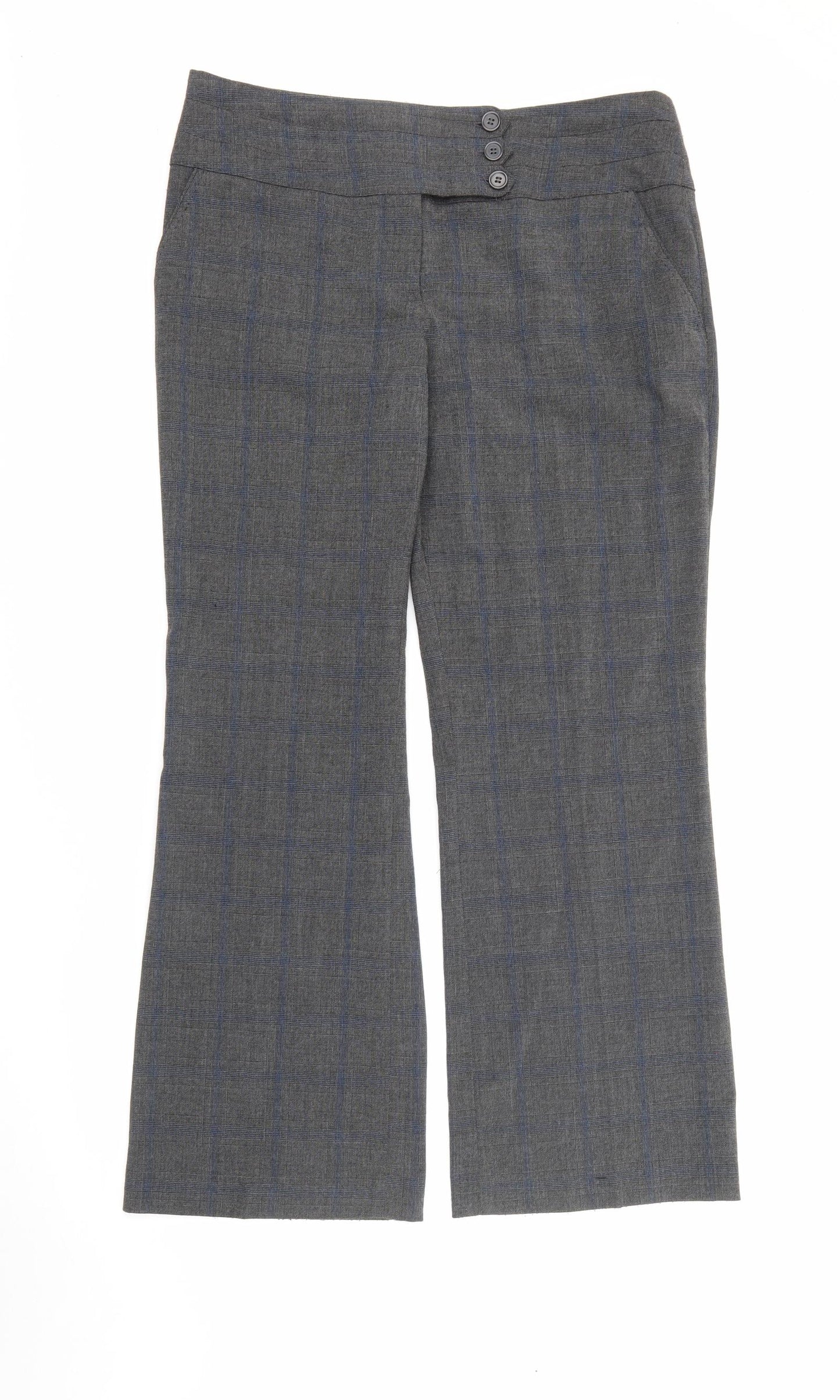 NEXT Womens Grey Plaid Polyester Trousers  Size 14 L30 in Regular Button