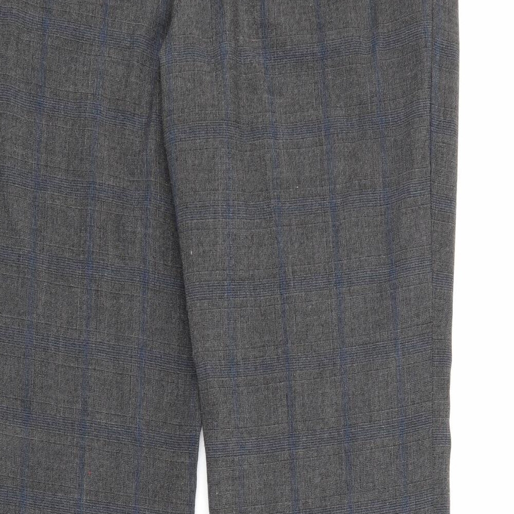 NEXT Womens Grey Plaid Polyester Trousers  Size 14 L30 in Regular Button