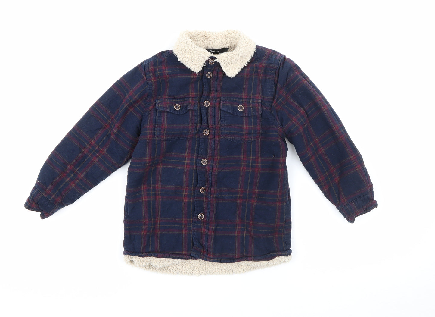 George Boys Blue Plaid  Jacket  Size 4-5 Years  Button