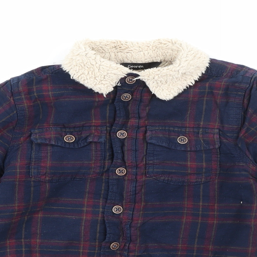 George Boys Blue Plaid  Jacket  Size 4-5 Years  Button
