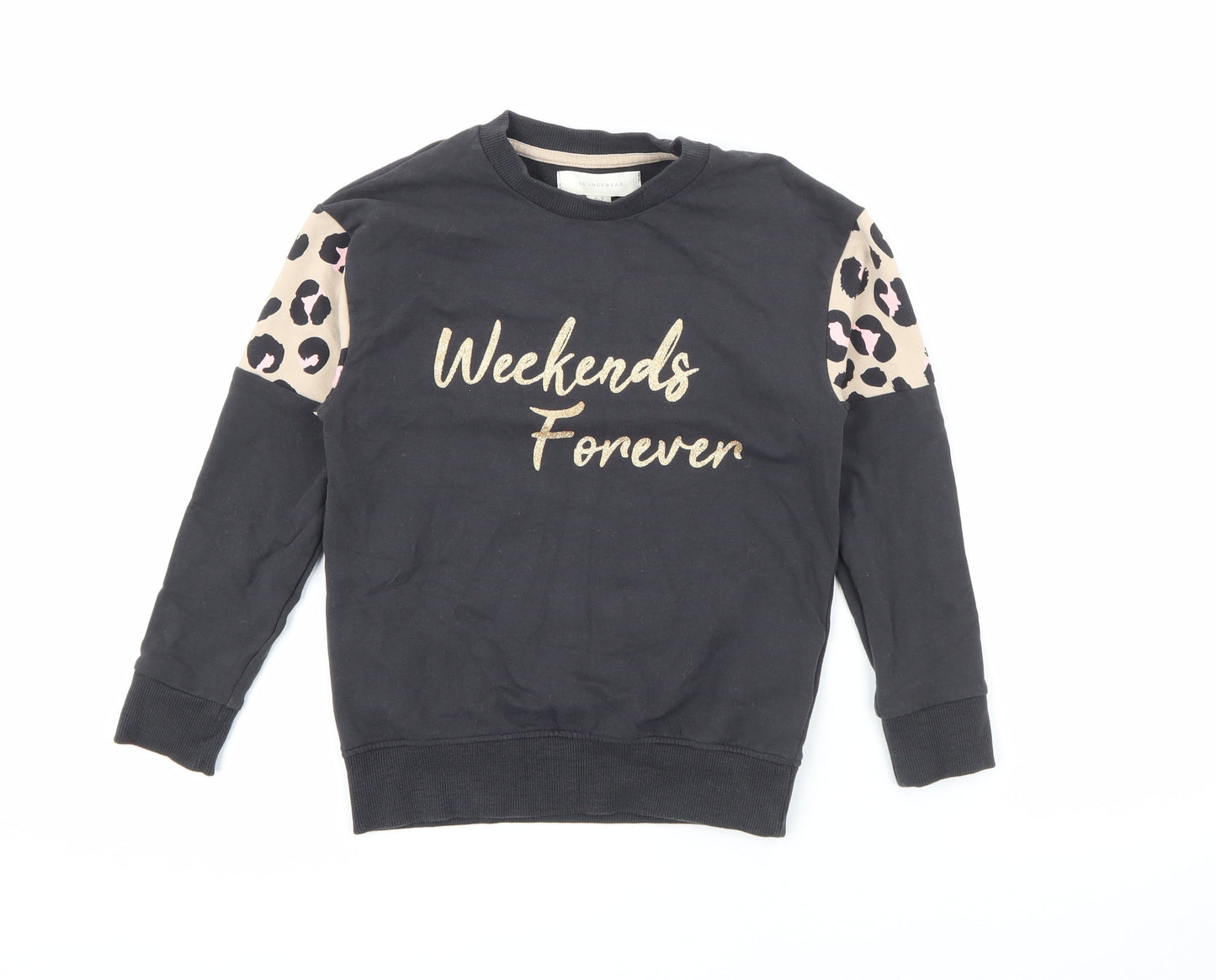 Marks and Spencer Girls Grey Animal Print Cotton Pullover Sweatshirt Size 6-7 Years   - Weekend Forever