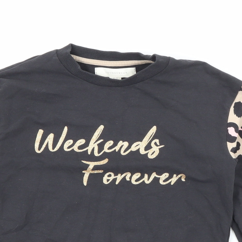Marks and Spencer Girls Grey Animal Print Cotton Pullover Sweatshirt Size 6-7 Years   - Weekend Forever