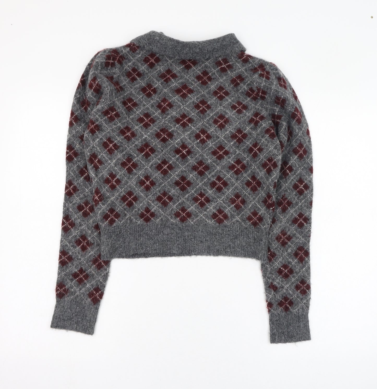 Zara Womens Green Collared Check Polyester Pullover Jumper Size M