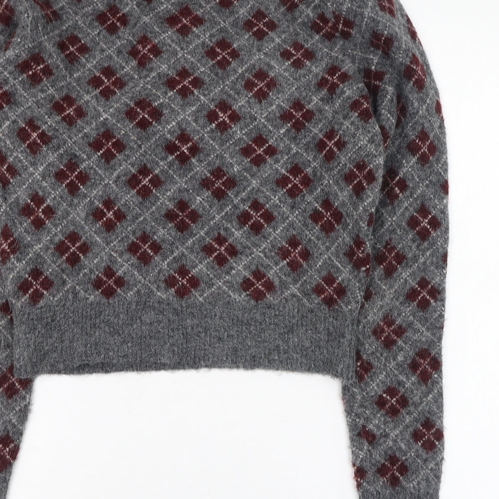 Zara Womens Green Collared Check Polyester Pullover Jumper Size M