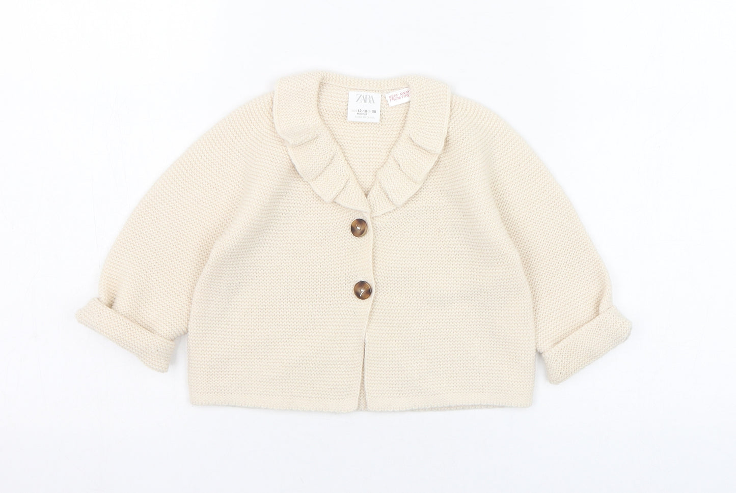 Zara Girls Beige  Acrylic Cardigan Jumper Size 12-18 Months  Button