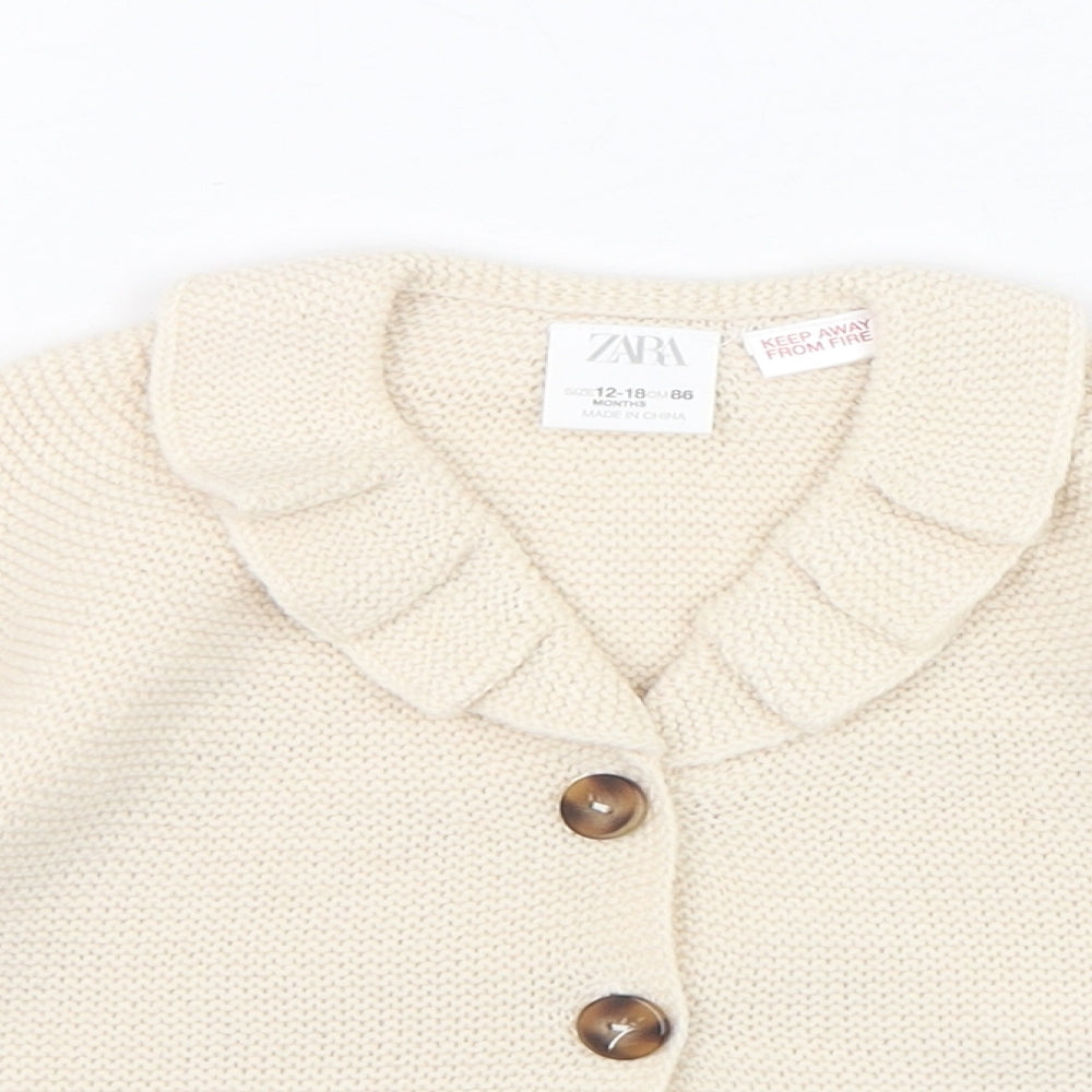 Zara Girls Beige  Acrylic Cardigan Jumper Size 12-18 Months  Button