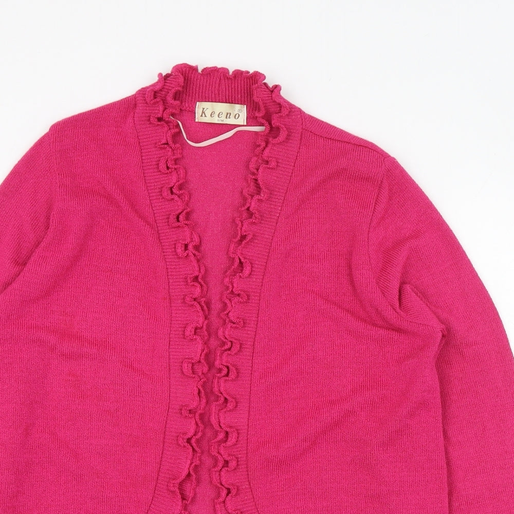 Keeno Womens Pink Square Neck  Acrylic Cardigan Jumper Size S