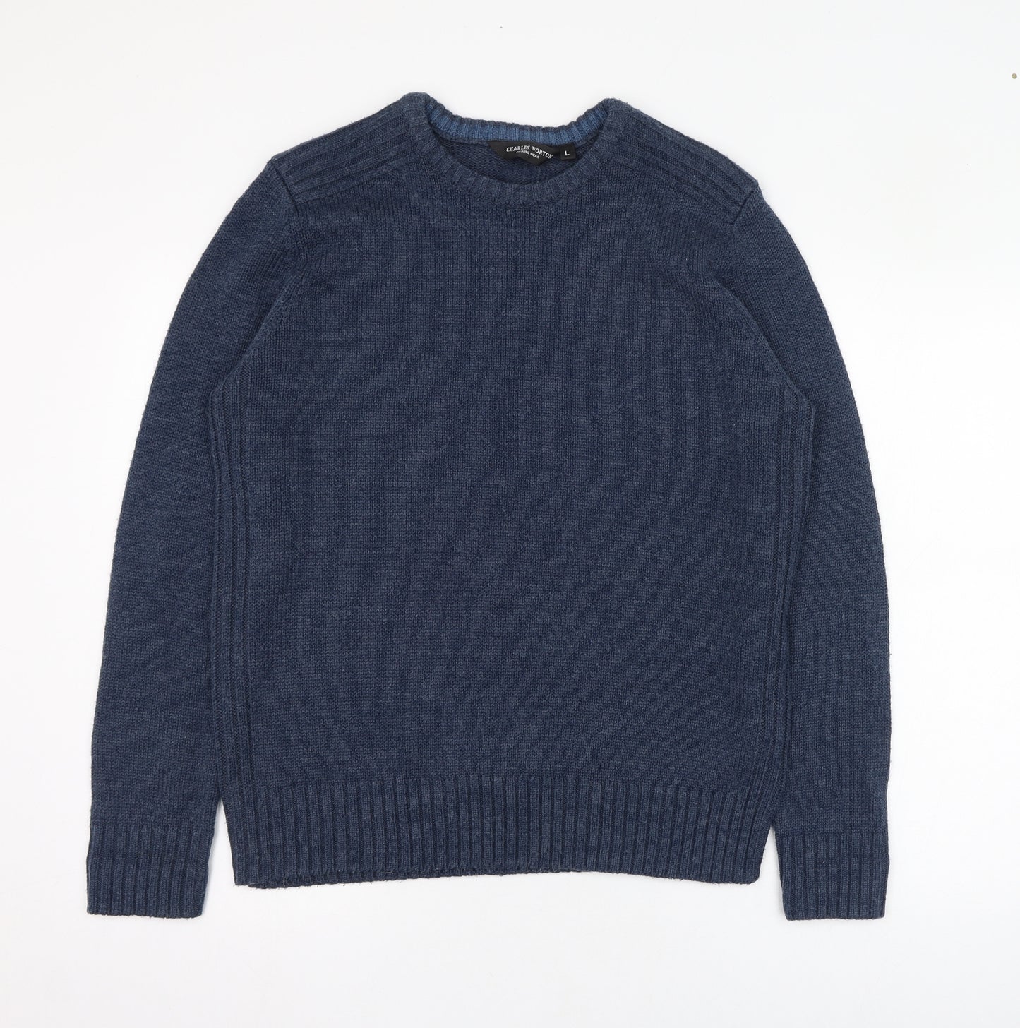 Charles Norton Mens Blue Round Neck  Acrylic Pullover Jumper Size L
