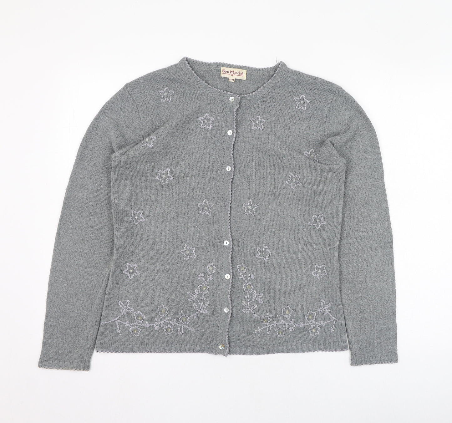 Bonmarché Womens Grey Round Neck  Acrylic Cardigan Jumper Size S