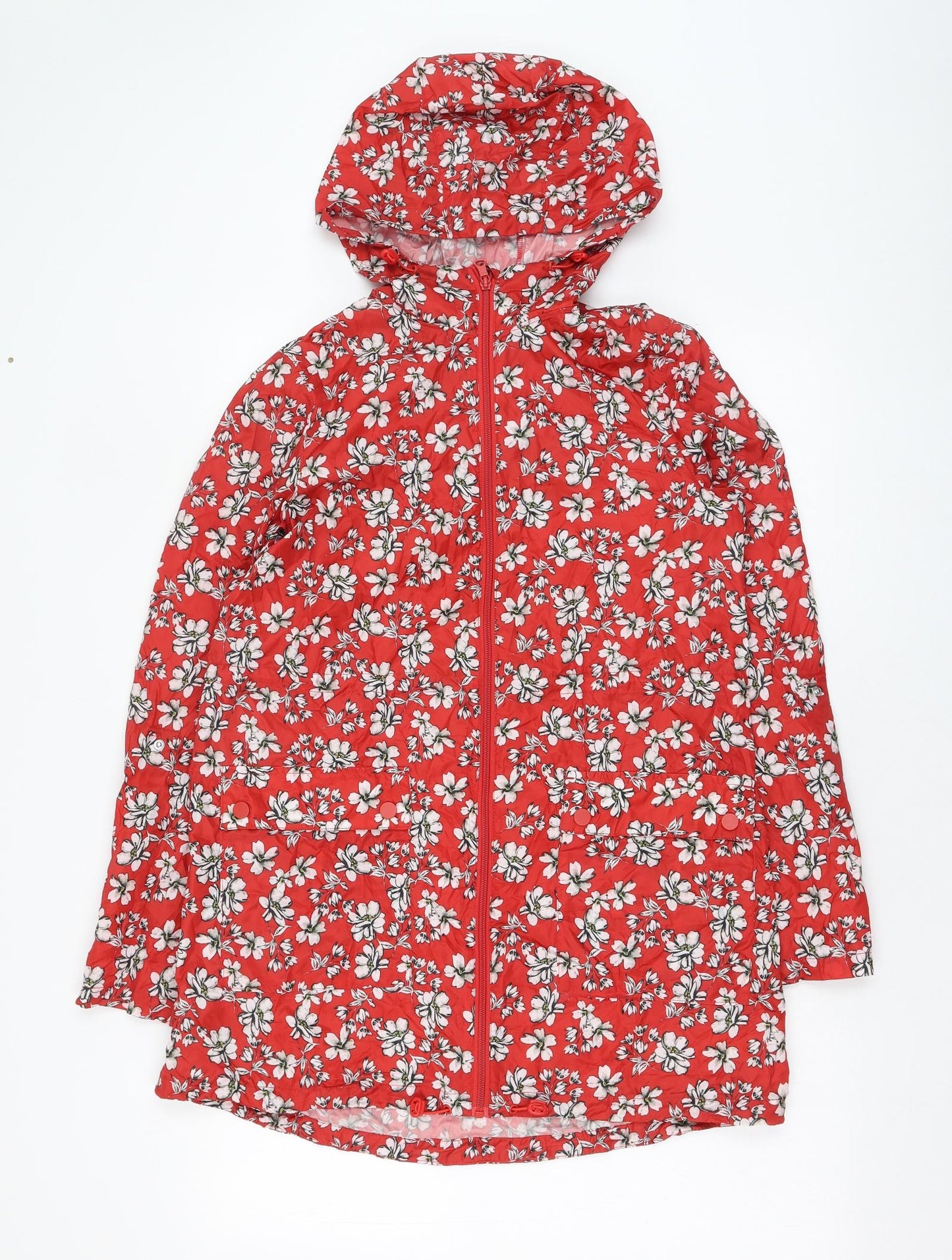 F&F Womens Red Floral  Rain Coat Coat Size 8  Zip