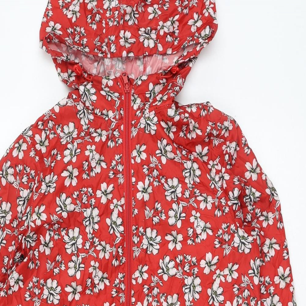 F&F Womens Red Floral  Rain Coat Coat Size 8  Zip