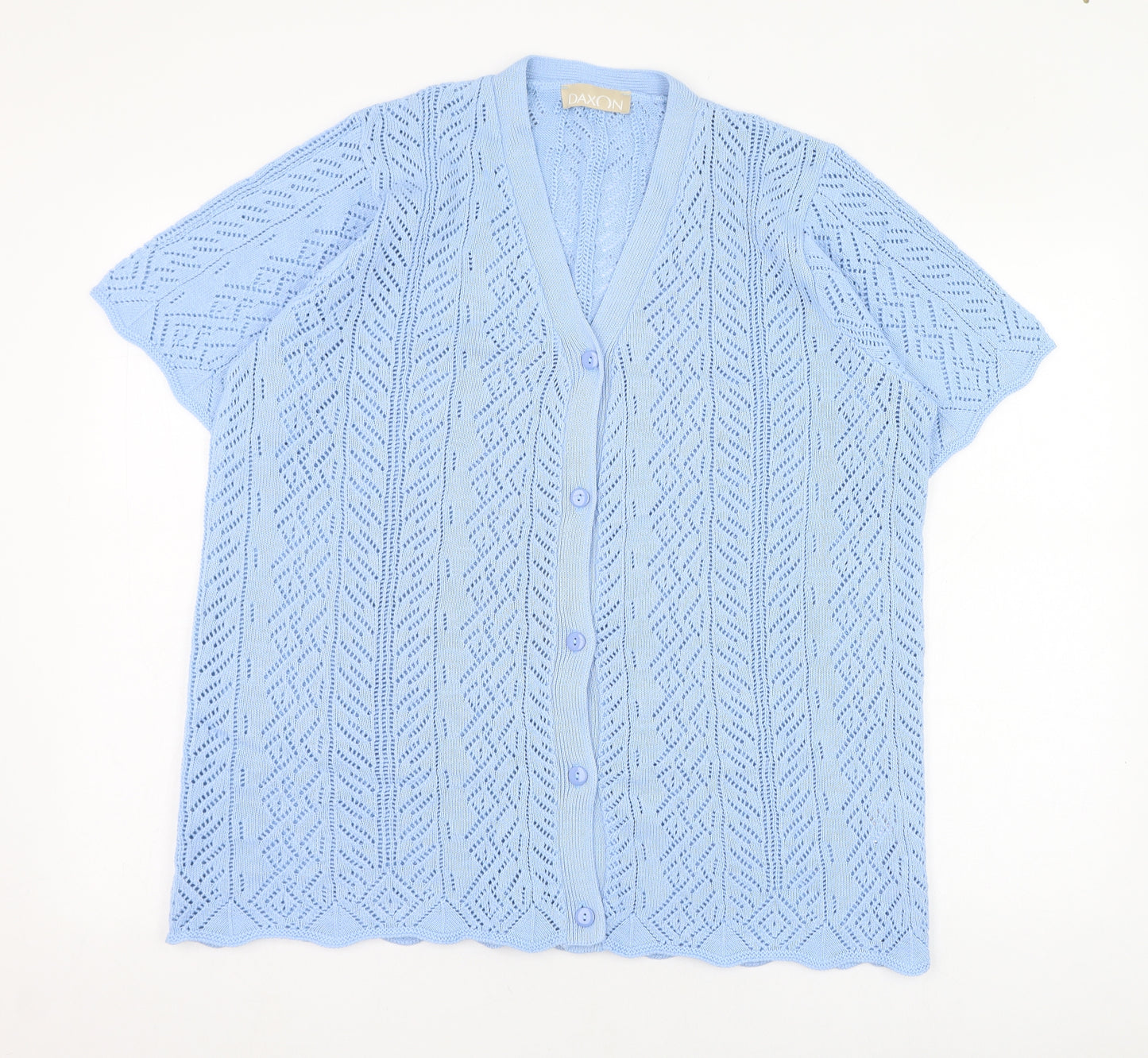 Daxon Womens Blue V-Neck  Cotton Cardigan Jumper Size 18