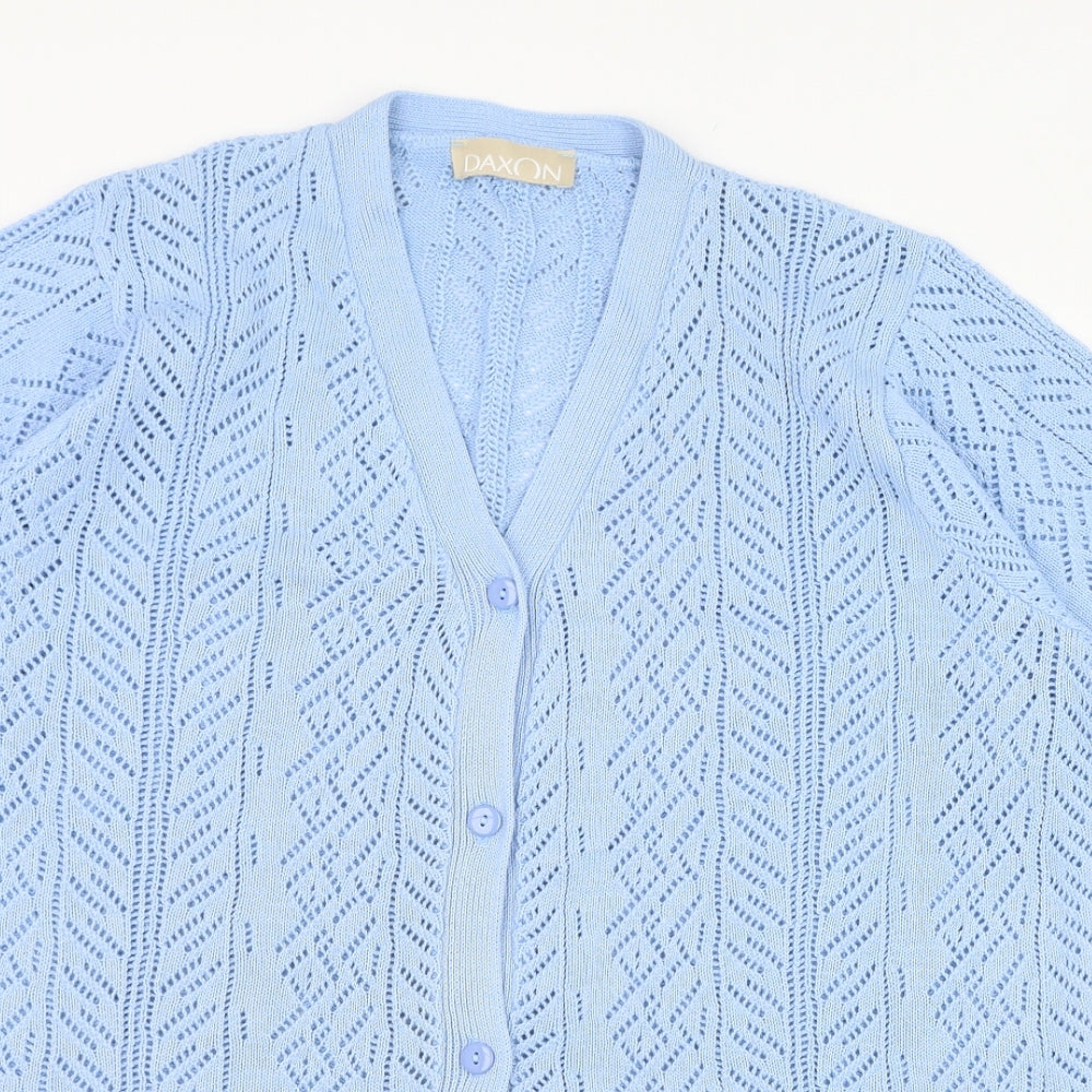 Daxon Womens Blue V-Neck  Cotton Cardigan Jumper Size 18