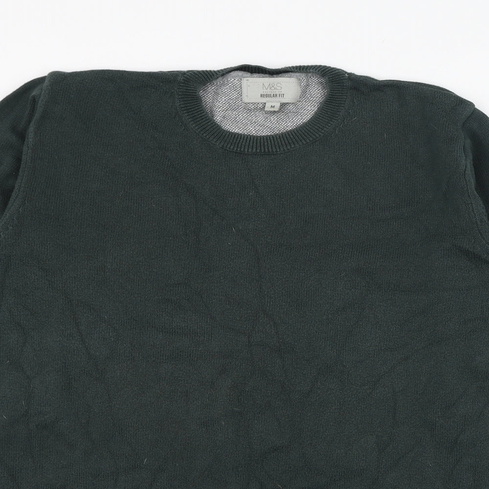 Marks and Spencer Mens Green Round Neck  Cotton Pullover Jumper Size M