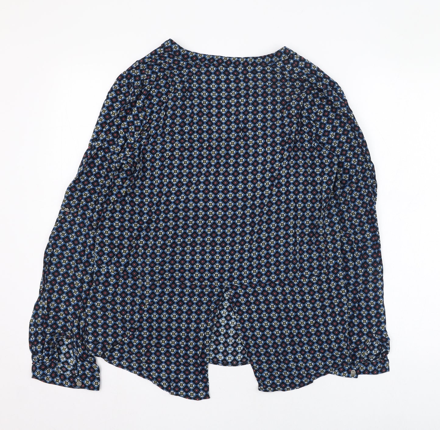 Oasis Womens Blue Geometric Viscose Basic Button-Up Size 14 V-Neck