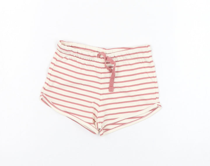 H&M Girls Ivory Striped Cotton Cropped Trousers Size 9-12 Months Pullover