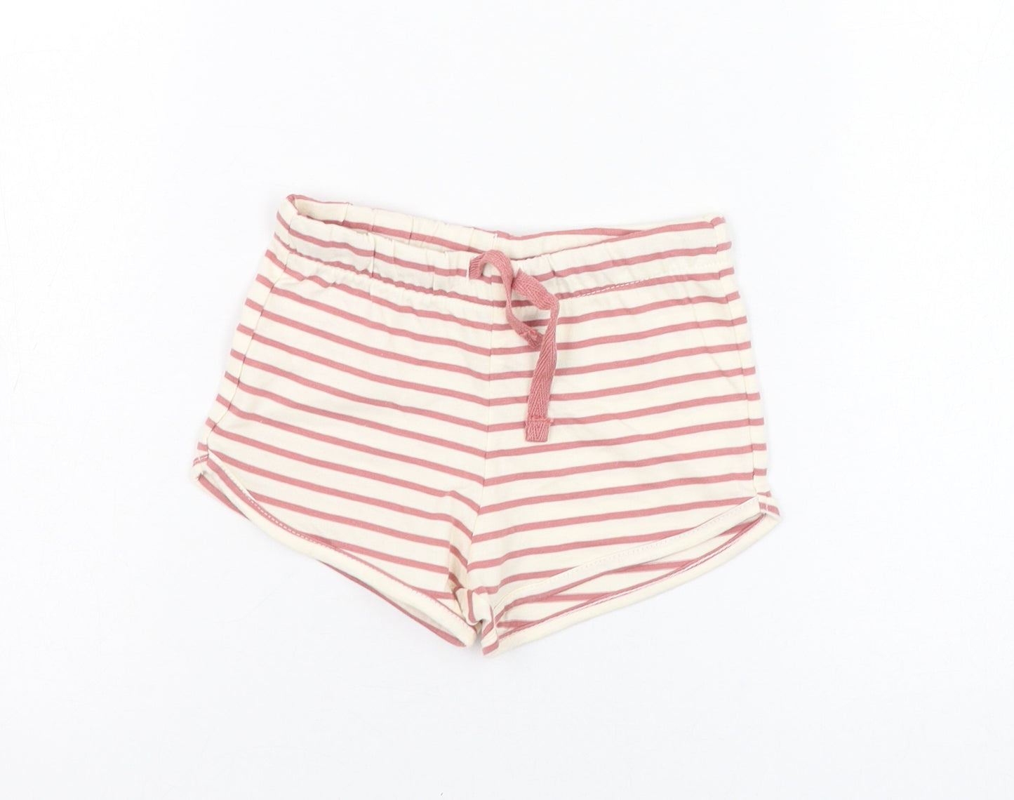 H&M Girls Ivory Striped Cotton Cropped Trousers Size 9-12 Months  Pullover