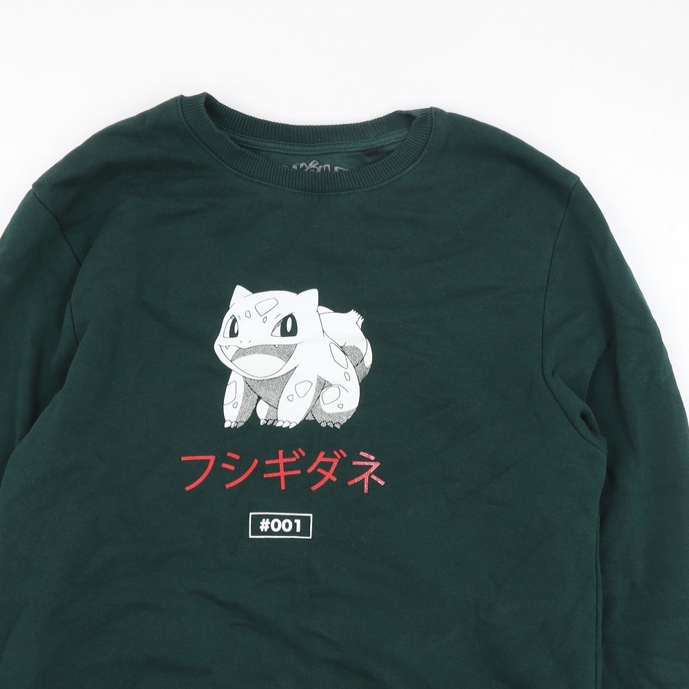 Pokemon Mens Green  Cotton Pullover Sweatshirt Size M   - Pokemon