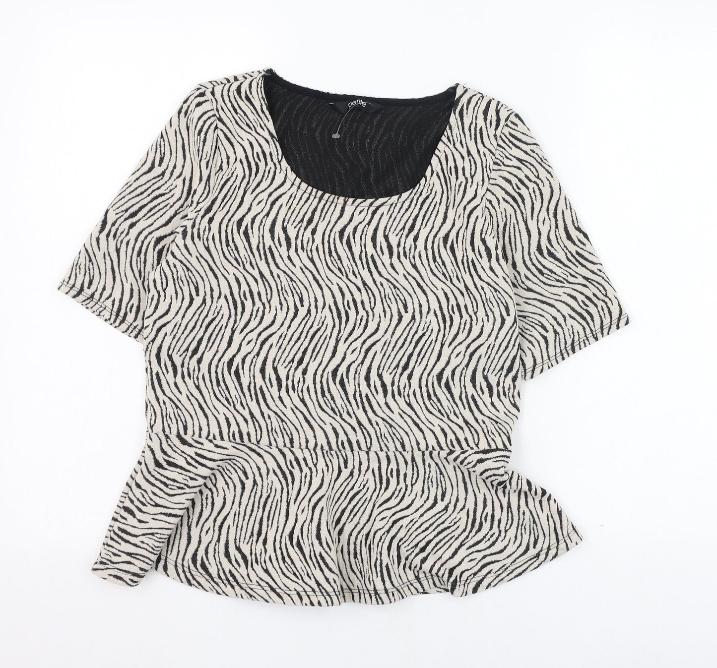 BHS Womens Beige Animal Print Polyester Basic Blouse Size 12 Round Neck