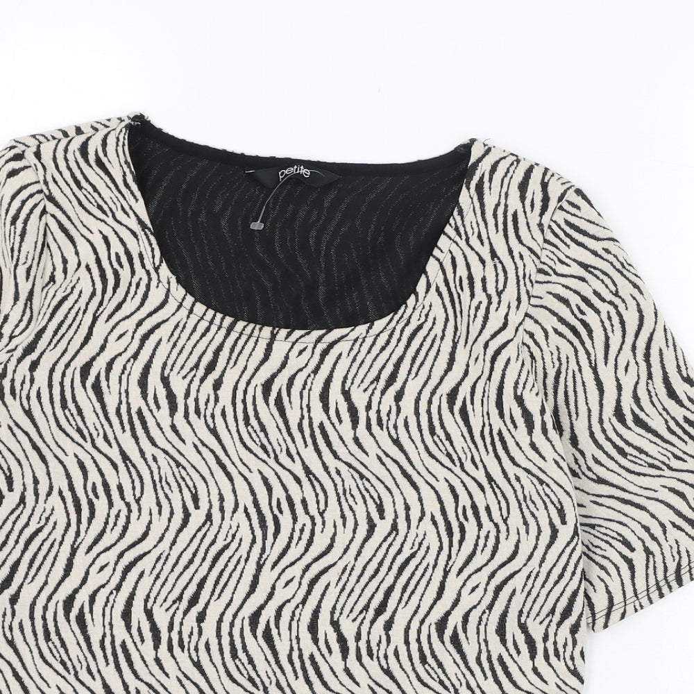 BHS Womens Beige Animal Print Polyester Basic Blouse Size 12 Round Neck