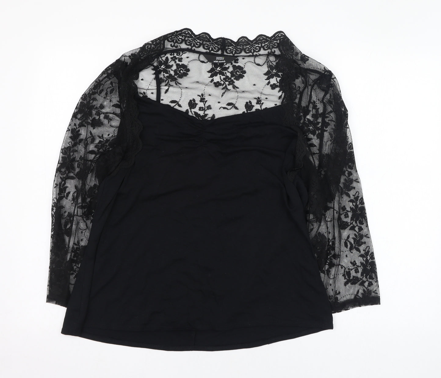 Marks and Spencer Womens Black  Polyester Basic Blouse Size 20 V-Neck