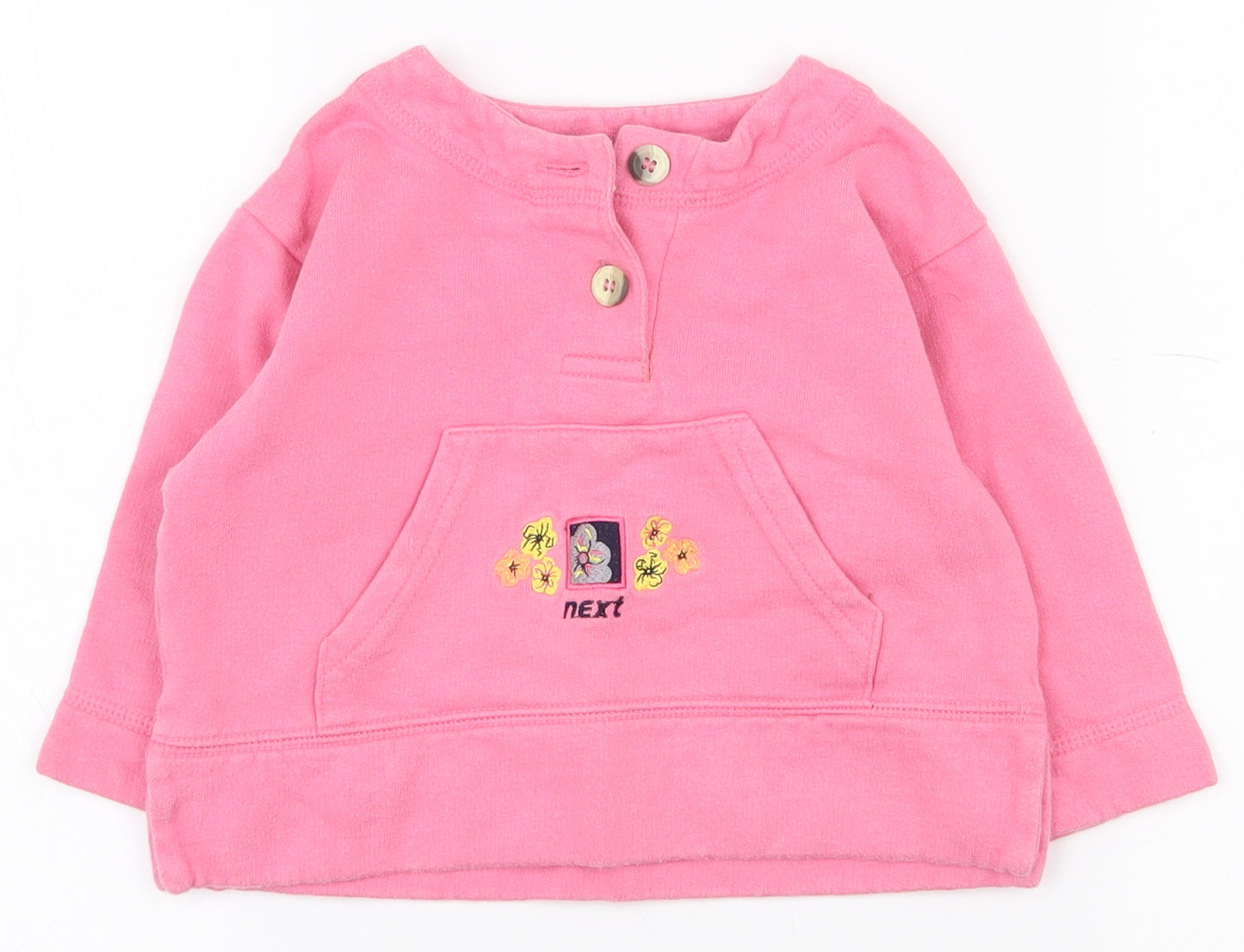 NEXT Girls Pink  100% Cotton Pullover Sweatshirt Size 2 Years  Button