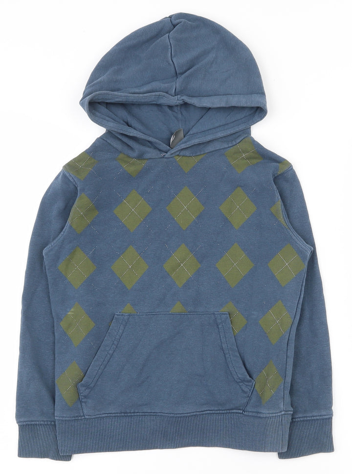 Zara Boys Blue Argyle/Diamond Cotton Pullover Hoodie Size 4-5 Years  Pullover