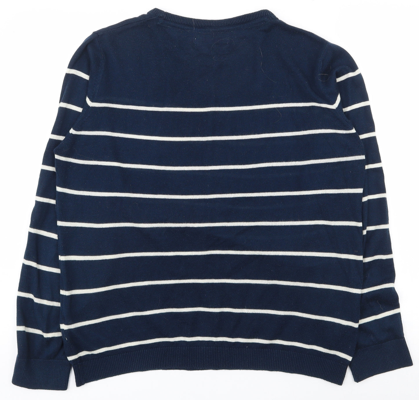 Brakeburn Womens Blue Round Neck Striped Cotton Pullover Jumper Size 16
