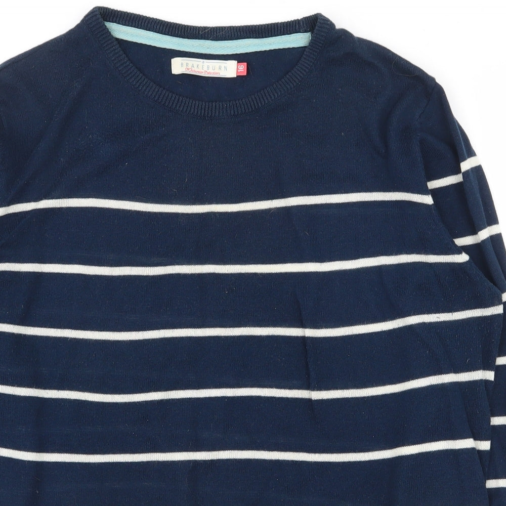 Brakeburn Womens Blue Round Neck Striped Cotton Pullover Jumper Size 16